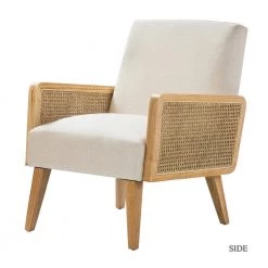 Delphine Linen Natural Legs Cane Accent Chair by JAYDEN CREATION