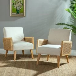 Delphine Linen Cane Accent Chair (Set of 2) by JAYDEN CREATION -JAYDEN CREATION Sales linen jayden creation accent chairs hm18223 linen s2 31 1000