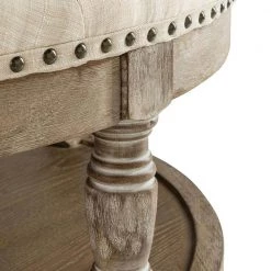 Enipeus 36" Wide Tufted Round Cocktail Linen Ottoman with Storage by JAYDEN CREATION -JAYDEN CREATION Sales linen jayden creation ottomans ots0476 linen 1f 1000