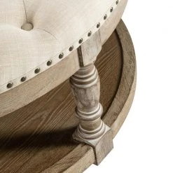 Enipeus 36" Wide Tufted Round Cocktail Linen Ottoman with Storage by JAYDEN CREATION -JAYDEN CREATION Sales linen jayden creation ottomans ots0476 linen 4f 1000