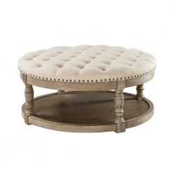 Enipeus 36" Wide Tufted Round Cocktail Linen Ottoman with Storage by JAYDEN CREATION -JAYDEN CREATION Sales linen jayden creation ottomans ots0476 linen 66 1000