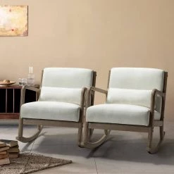 Celipe Linen Rocking Chair with Lumbar Pillow (Set of 2) by JAYDEN CREATION -JAYDEN CREATION Sales linen jayden creation rockers gliders ottomans chmyn0176 linen s2 31 1000