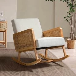 Williams Linen Rocking Chair with Rattan Arms by JAYDEN CREATION 19 Williams Linen Rocking Chair with Rattan Arms by JAYDEN CREATION -JAYDEN CREATION Sales linen jayden creation rockers gliders ottomans hrks0281 linen 31 1000