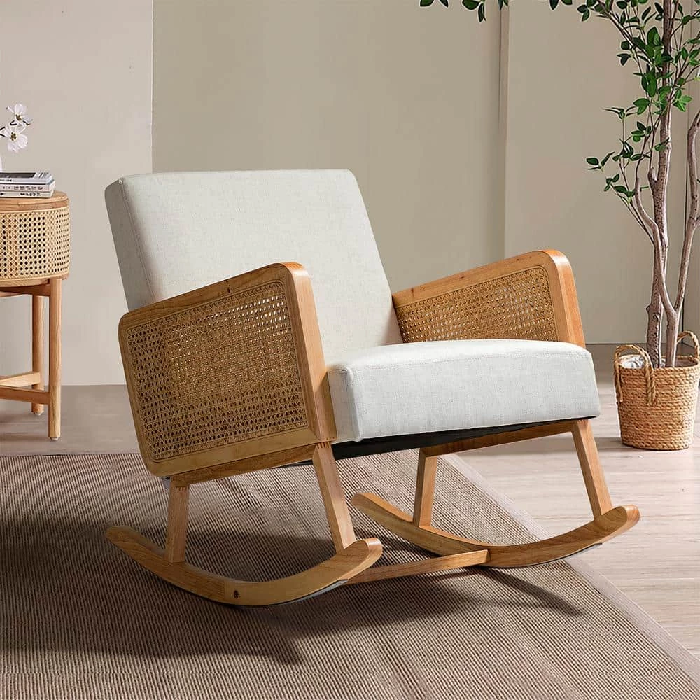 Williams Linen Rocking Chair with Rattan Arms by JAYDEN CREATION 10 Williams Linen Rocking Chair with Rattan Arms by JAYDEN CREATION - Image 10