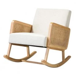 Williams Linen Rocking Chair with Rattan Arms by JAYDEN CREATION