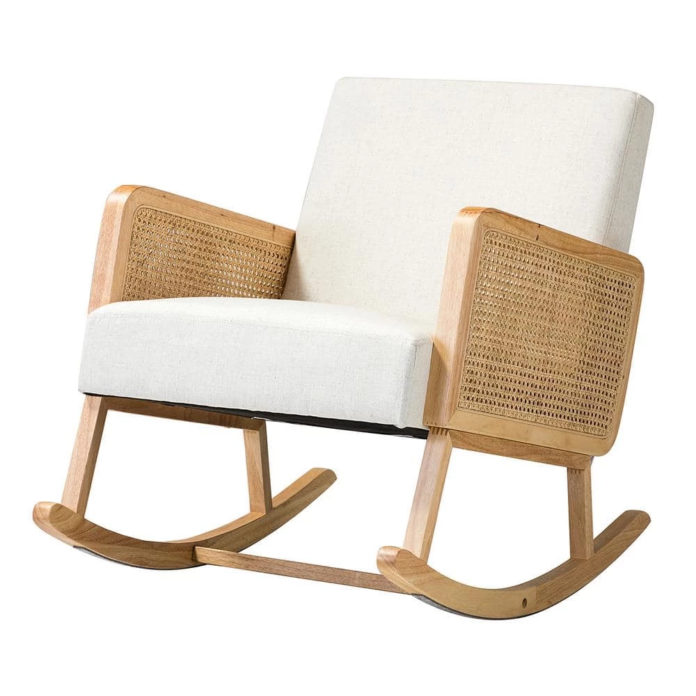 Williams Linen Rocking Chair with Rattan Arms by JAYDEN CREATION 1 Williams Linen Rocking Chair with Rattan Arms by JAYDEN CREATION