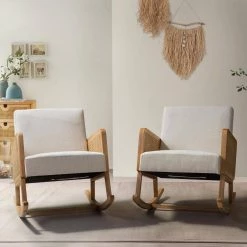 Williams Linen Rocking Chair with Rattan Arms (Set of 2) by JAYDEN CREATION 19 Williams Linen Rocking Chair with Rattan Arms (Set of 2) by JAYDEN CREATION -JAYDEN CREATION Sales linen jayden creation rockers gliders ottomans hrks0281 linen s2 31 1000