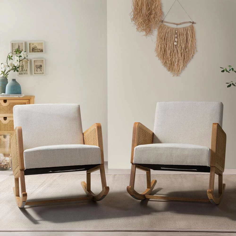 Williams Linen Rocking Chair with Rattan Arms (Set of 2) by JAYDEN CREATION 10 Williams Linen Rocking Chair with Rattan Arms (Set of 2) by JAYDEN CREATION - Image 10