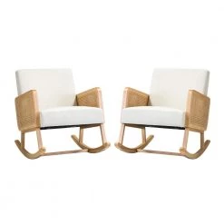 Williams Linen Rocking Chair with Rattan Arms (Set of 2) by JAYDEN CREATION