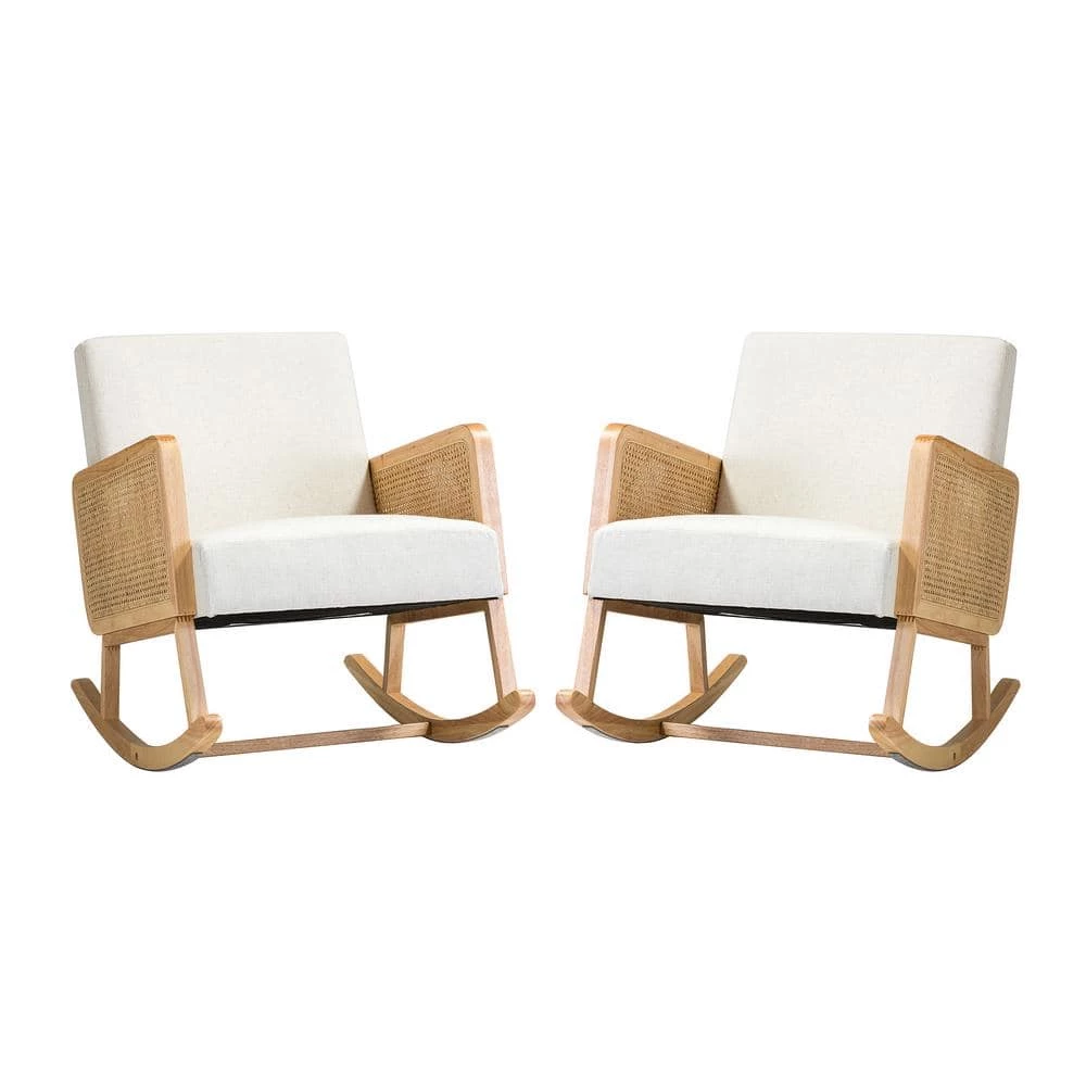 Williams Linen Rocking Chair with Rattan Arms (Set of 2) by JAYDEN CREATION 1 Williams Linen Rocking Chair with Rattan Arms (Set of 2) by JAYDEN CREATION