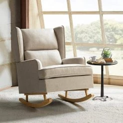 Andres Linen Rocking Chair with Solid Wooden legs by JAYDEN CREATION -JAYDEN CREATION Sales linen jayden creation rockers gliders ottomans rkdt0245 linen 31 1000