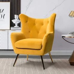 Jacob Golden Leg Mustard Tufted Wingback Chair by JAYDEN CREATION -JAYDEN CREATION Sales mustard jayden creation accent chairs chdt0103 mustard 31 1000