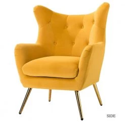 Jacob Golden Leg Mustard Tufted Wingback Chair by JAYDEN CREATION