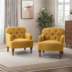 Sabini Mustard Armchair with Button-Tufted Back (Set of 2) by JAYDEN CREATION -JAYDEN CREATION Sales mustard jayden creation accent chairs chjk0543 mustard s2 31 1000
