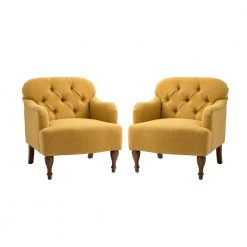 Sabini Mustard Armchair with Button-Tufted Back (Set of 2) by JAYDEN CREATION