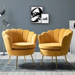 Fidelia Golden Legs Mustard Tufted Barrel Chair with Scalloped Seashell Edges (Set of 2) by JAYDEN CREATION -JAYDEN CREATION Sales mustard jayden creation accent chairs chm0119 mustard s2 31 1000