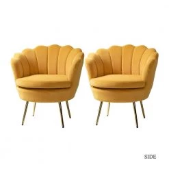 Fidelia Golden Legs Mustard Tufted Barrel Chair with Scalloped Seashell Edges (Set of 2) by JAYDEN CREATION