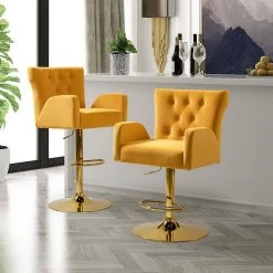 Luciana Mustard 41.7 in Bar Stool with Metal Swivel Base (Set of 2) by JAYDEN CREATION -JAYDEN CREATION Sales mustard jayden creation bar stools bsm0285 mustard s2 31 1000