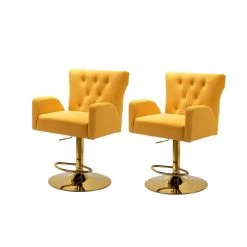 Luciana Mustard 41.7 in Bar Stool with Metal Swivel Base (Set of 2) by JAYDEN CREATION