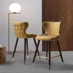 Hepburn Mustard Nailhead Bar Stool Set of 2 by JAYDEN CREATION -JAYDEN CREATION Sales mustard jayden creation bar stools chds0036 mustard 31 1000