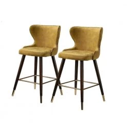 Hepburn Mustard Nailhead Bar Stool Set of 2 by JAYDEN CREATION