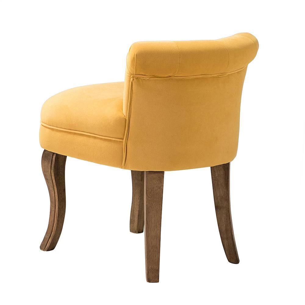 Nila Mustard Vanity Stool with Solid Wooden Legs 20 in. W x 20.7 in. D x 25.7 in. H by JAYDEN CREATION 4 Nila Mustard Vanity Stool with Solid Wooden Legs 20 in. W x 20.7 in. D x 25.7 in. H by JAYDEN CREATION - Image 4