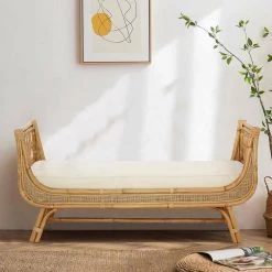 Bemjam Cass Wicker Natural Bench With Cushion by JAYDEN CREATION -JAYDEN CREATION Sales natural jayden creation bedroom benches bept0181 natural 31 1000