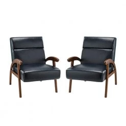 Eileithyia Navy ArmChair with Solid Wood Legs (Set of 2) by JAYDEN CREATION