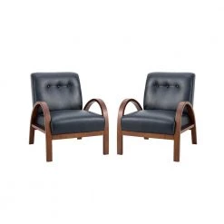Byblis Vegan Leather Navy Armchair with Wooden Legs (Set of 2) by JAYDEN CREATION