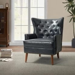 Minerva Vegan Leather Navy Armchair with Nailhead Trim by JAYDEN CREATION -JAYDEN CREATION Sales navy jayden creation accent chairs chm0566 navy 31 1000