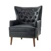 Minerva Vegan Leather Navy Armchair with Nailhead Trim by JAYDEN CREATION