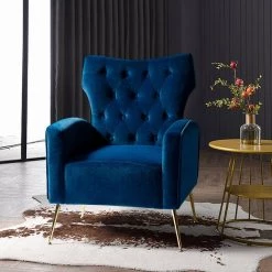 Brion Gloden Legs Navy Wingback Chair with Button Tufted Back by JAYDEN CREATION -JAYDEN CREATION Sales navy jayden creation accent chairs chwh0116 navy 31 1000