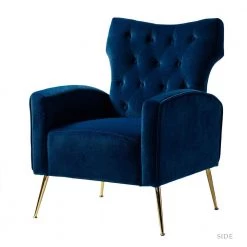 Brion Gloden Legs Navy Wingback Chair with Button Tufted Back by JAYDEN CREATION