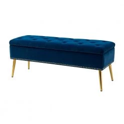 Hippolytus Navy 45.5"Wx15.5"Dx18.5"H Storage Bench with Nailhead Trim by JAYDEN CREATION