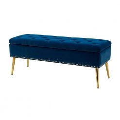 Hippolytus Navy 45.5"Wx15.5"Dx18.5"H Storage Bench with Nailhead Trim by JAYDEN CREATION -JAYDEN CREATION Sales navy jayden creation bedroom benches bem0546 navy 66 1000
