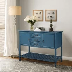 Salvatore 45 in. Navy Rectangle Wood Console Table with Shelves by JAYDEN CREATION