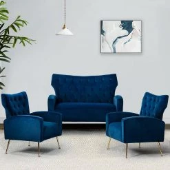 Brion 48 in. Navy Velvet 2-Seats Loveseat with Tufted Back by JAYDEN CREATION -JAYDEN CREATION Sales navy jayden creation loveseats sfwh0192 navy 31 1000