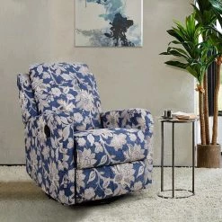 Bellamy Navy Swivel Recliner with Metal Base by JAYDEN CREATION -JAYDEN CREATION Sales navy jayden creation recliners knm598 navy 31 1000