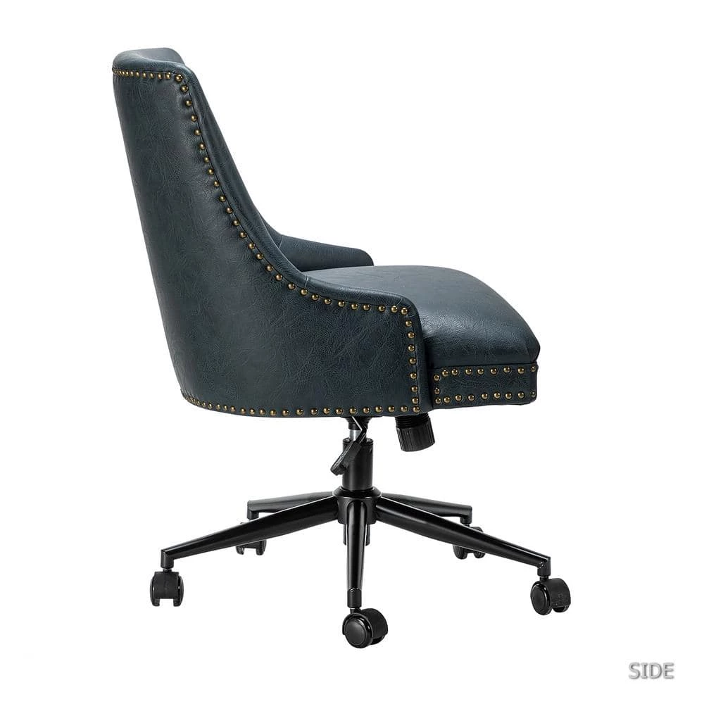 Taurino Navy Nailhead Swivel Task Chair by JAYDEN CREATION 2 Taurino Navy Nailhead Swivel Task Chair by JAYDEN CREATION - Image 2