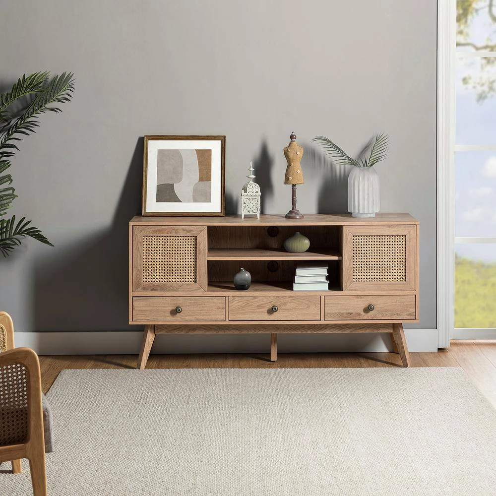 Telamon Oak 57 in. TV Stand for TVs up to 65 in. with Drawers by JAYDEN CREATION 10 Telamon Oak 57 in. TV Stand for TVs up to 65 in. with Drawers by JAYDEN CREATION - Image 10