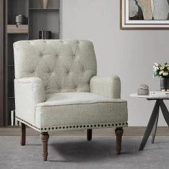 Leobarda Oatmeal Armchair with Nailhead Trim by JAYDEN CREATION -JAYDEN CREATION Sales oatmeal jayden creation accent chairs chm0384 oatmeal 31 1000