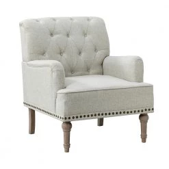 Leobarda Oatmeal Armchair with Nailhead Trim by JAYDEN CREATION