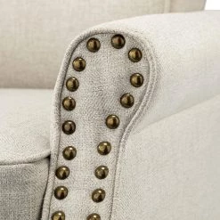 Macedonia Oatmeal ArmChair with Nailhead Trim (Set of 2) by JAYDEN CREATION -JAYDEN CREATION Sales oatmeal jayden creation accent chairs chwh0479 oatmeal s2 44 1000