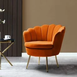 Fidelia Orange Barrel Accent Arm Chair with Golden Base by JAYDEN CREATION -JAYDEN CREATION Sales orange jayden creation accent chairs chm0119 orange 31 1000