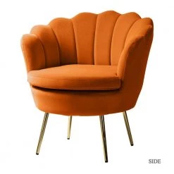 Fidelia Orange Barrel Accent Arm Chair with Golden Base by JAYDEN CREATION