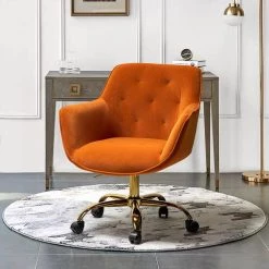 Helen Orange Velvet Swivel Task Chair with Tufted Back by JAYDEN CREATION -JAYDEN CREATION Sales orange jayden creation task chairs ofdt0092 orange 31 1000