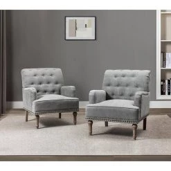 Leobarda Pewter Armchair with Nailhead Trim (Set of 2) by JAYDEN CREATION -JAYDEN CREATION Sales pewter jayden creation accent chairs chm0384 pewter s2 31 1000