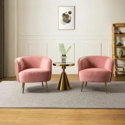 Sarpedon Pink Barrel Chair with Metal Legs (Set of 2) by JAYDEN CREATION 19 Sarpedon Pink Barrel Chair with Metal Legs (Set of 2) by JAYDEN CREATION -JAYDEN CREATION Sales pink jayden creation accent chairs chm0458 pink s2 31 1000