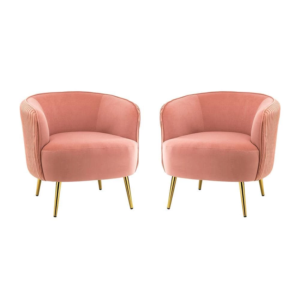 Sarpedon Pink Barrel Chair with Metal Legs (Set of 2) by JAYDEN CREATION 1 Sarpedon Pink Barrel Chair with Metal Legs (Set of 2) by JAYDEN CREATION