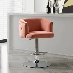 Magali 35.5 in. Pink Bar Stool with Metal Swivel Base by JAYDEN CREATION -JAYDEN CREATION Sales pink jayden creation bar stools bsm0286 pink 31 1000